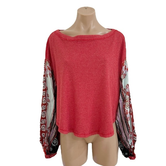 WE THE FREE PEOPLE CHERRY RED COMBO BLOSSOM TOP SZ XS - Picture 4 of 7